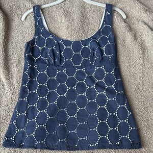 LOFT Navy and White Circle Pattern Tank Top